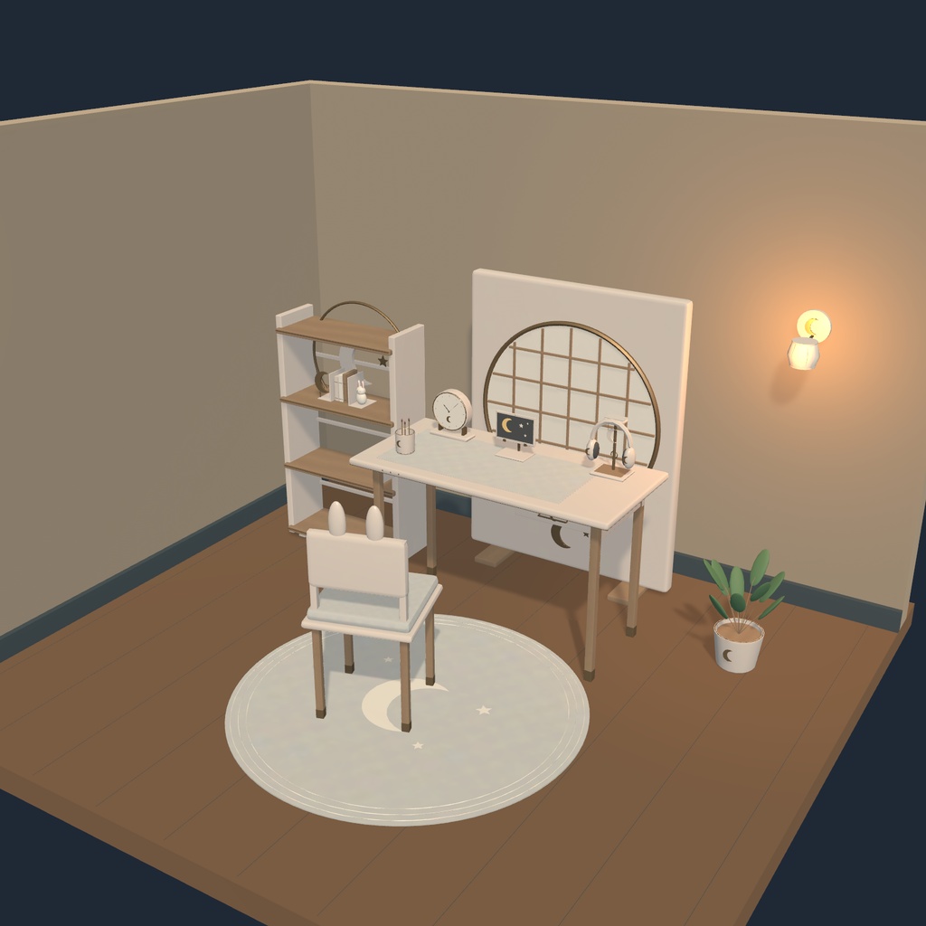 【無料お試しあり】月夜のデスクコーナー|13種・6配色の3D家具セット