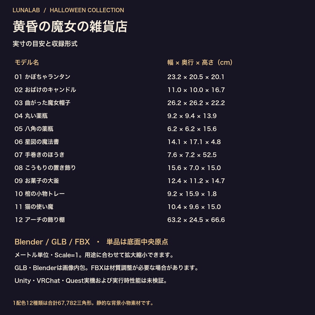 【無料あり】黄昏の魔女の雑貨店|ハロウィン3D小物12種・3配色