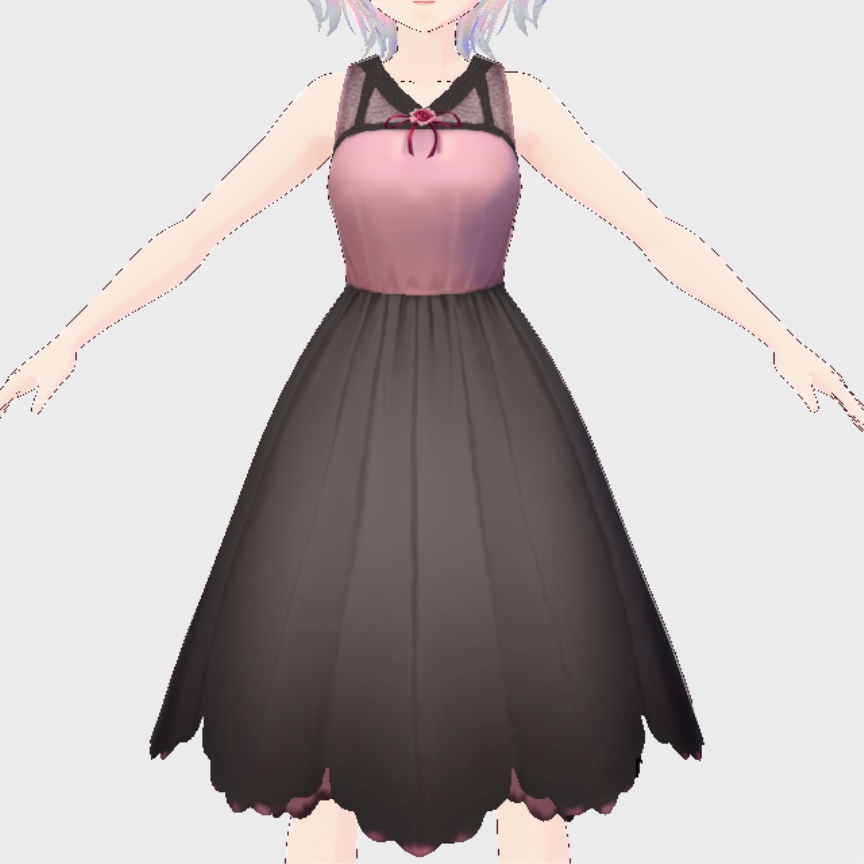 【無料版あり】ピンクと黒のドレスワンピース3点セット【ワンピース・レッグウェア・靴/vroid正式版】