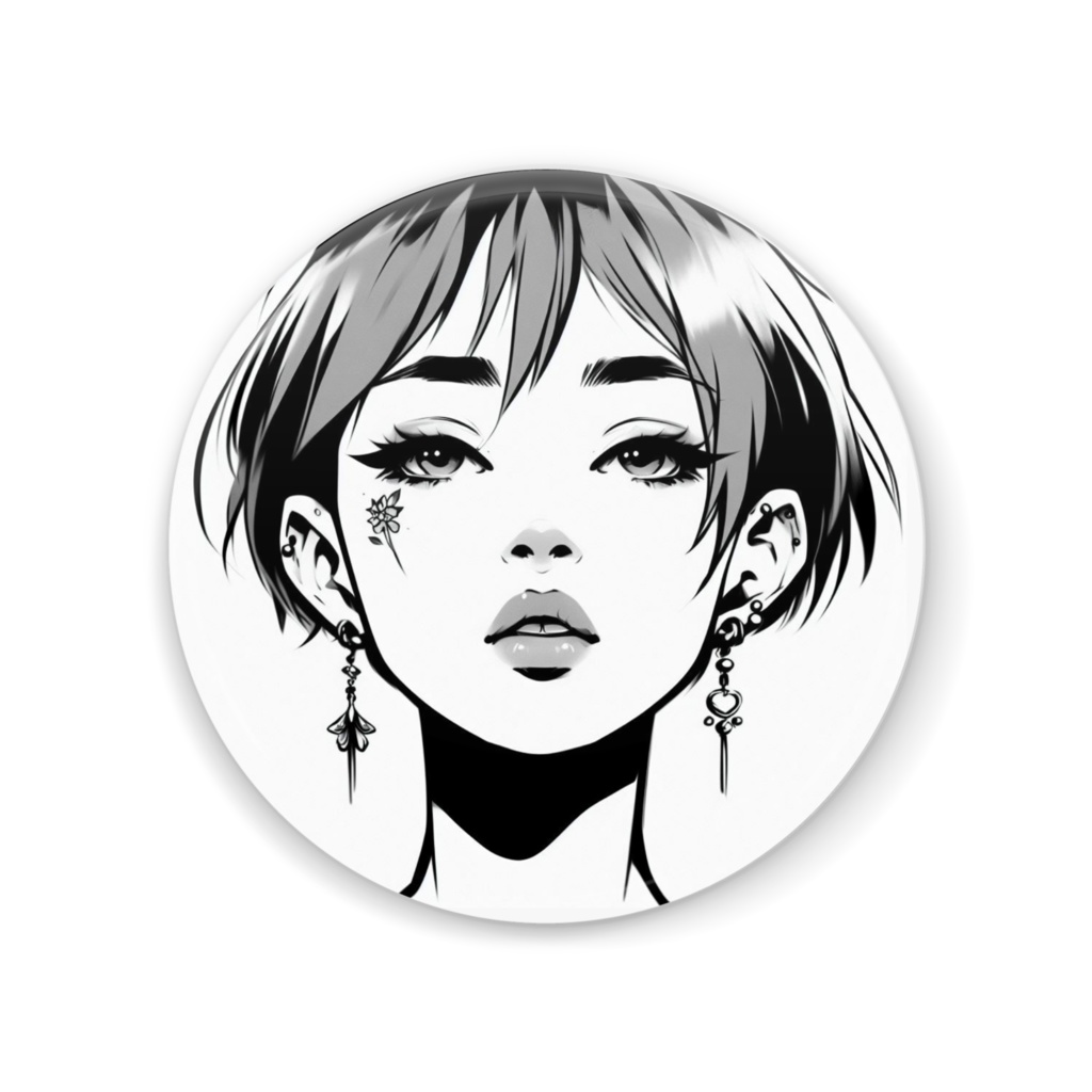 "Monochrome Girl" 缶ミラー (56mm - ブリキ)