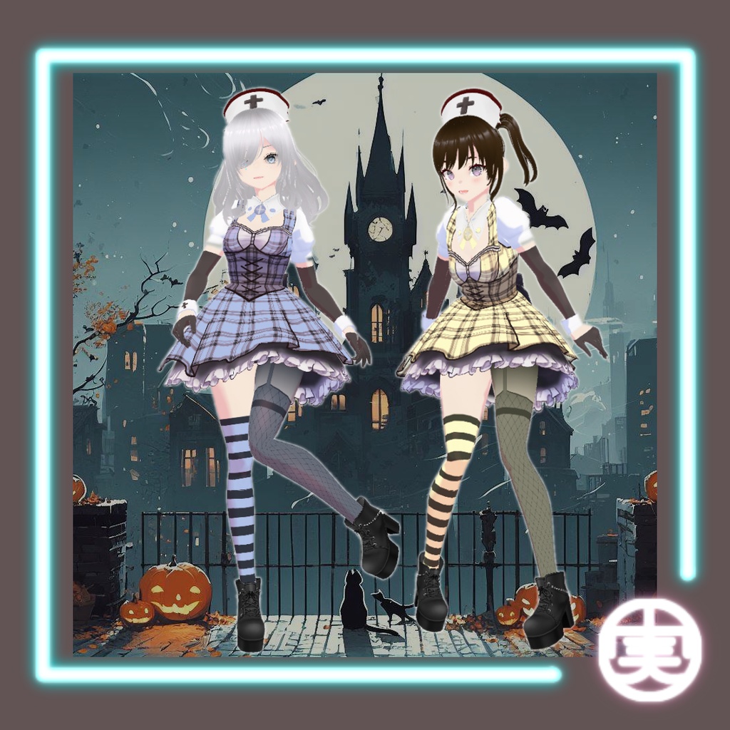 【お試し版あり】vroid用 女性向け ナースモチーフのチェック柄ミニワンピースコーデ【5点セット/vroid正式版】