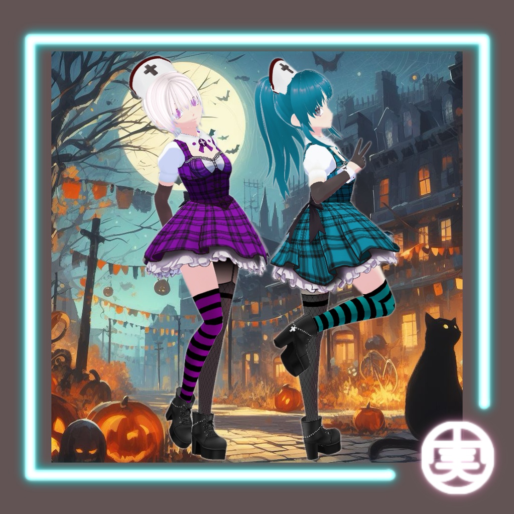 【お試し版あり】vroid用 女性向け ナースモチーフのチェック柄ミニワンピースコーデ【5点セット/vroid正式版】