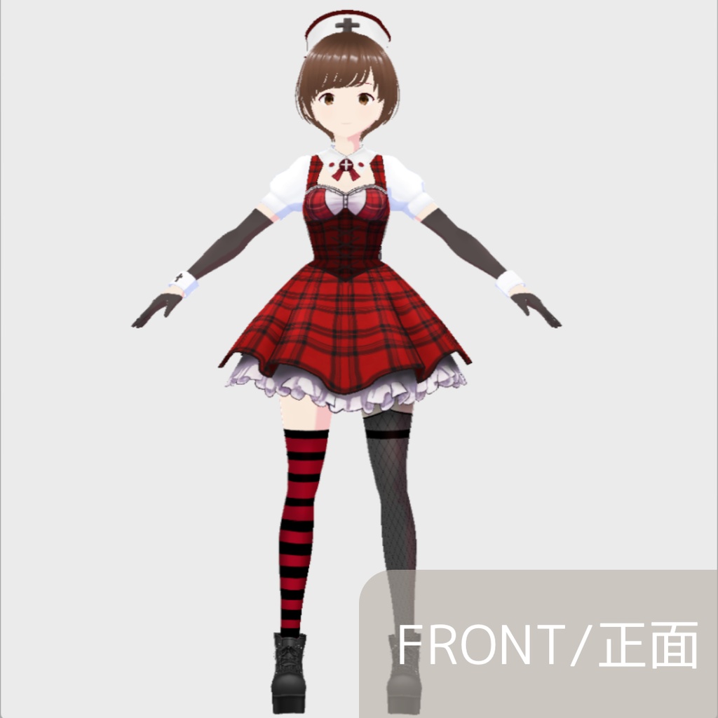【お試し版あり】vroid用 女性向け ナースモチーフのチェック柄ミニワンピースコーデ【5点セット/vroid正式版】