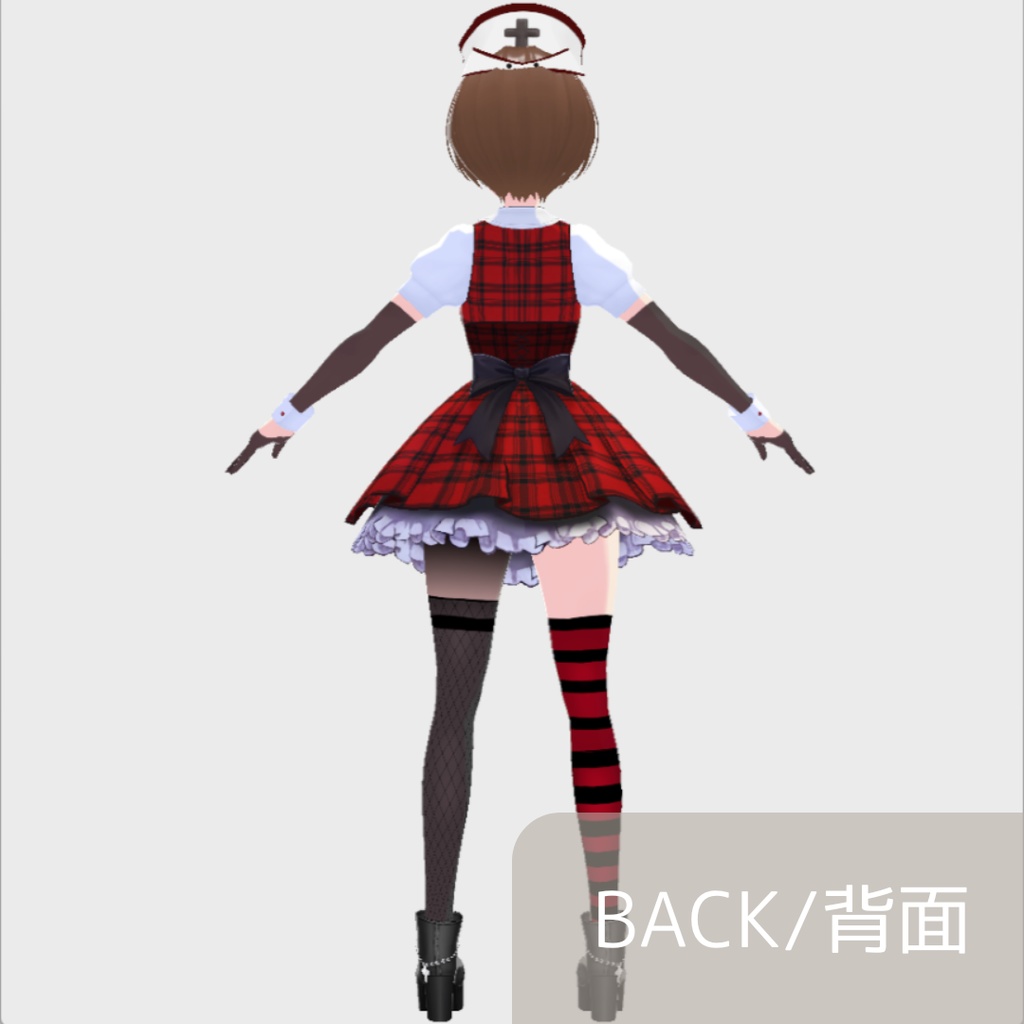 【お試し版あり】vroid用 女性向け ナースモチーフのチェック柄ミニワンピースコーデ【5点セット/vroid正式版】