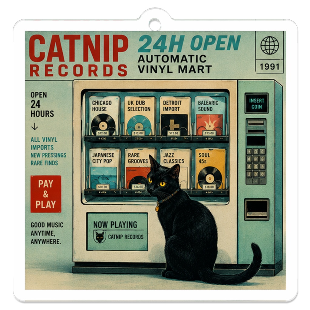 CATNIP RECORDS - レトロ自販機と黒猫のレコードスタンド
