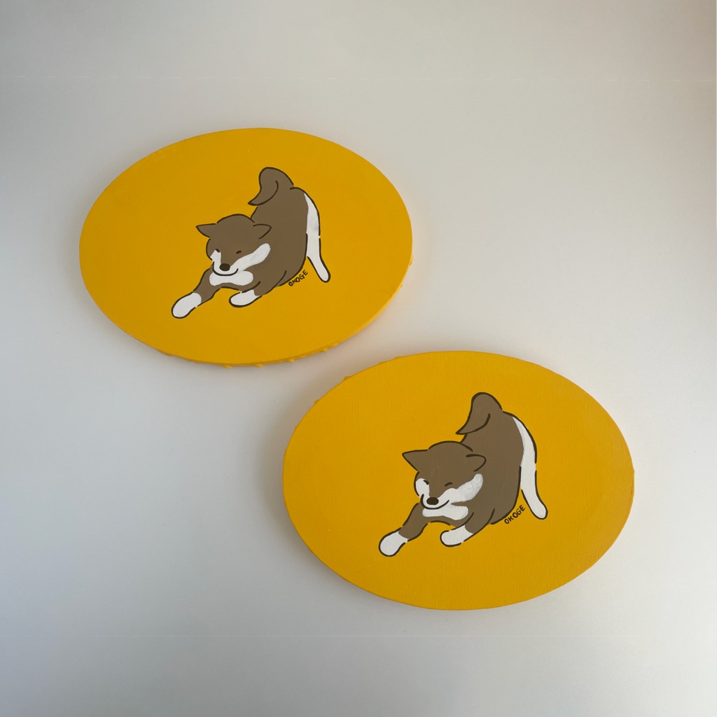 丸い原画「しばいぬのびー」