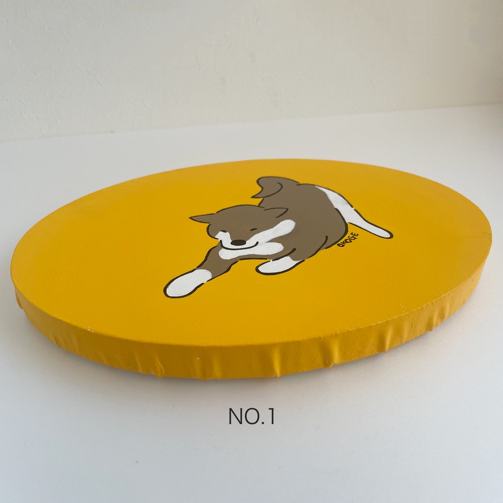 丸い原画「しばいぬのびー」