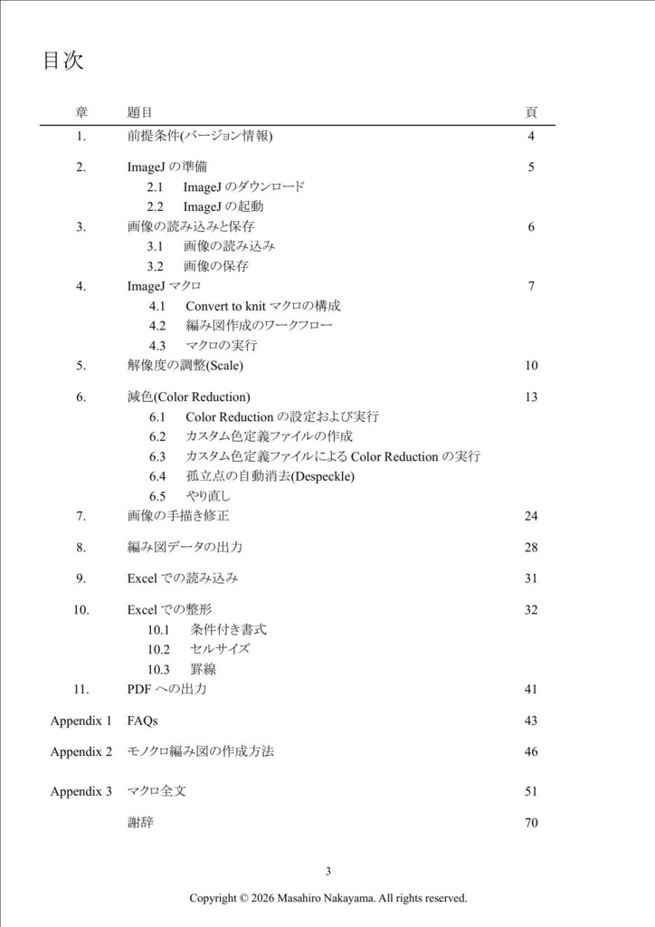 イラストニット編み図作成 ImageJ マクロ v5.2 + 手順書 v2.1