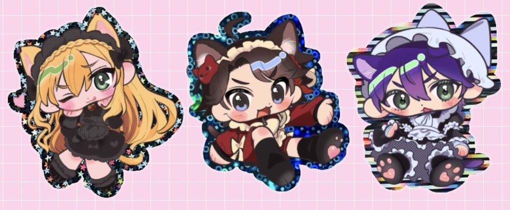 ネコちゃんメイドキラキラステッカー 