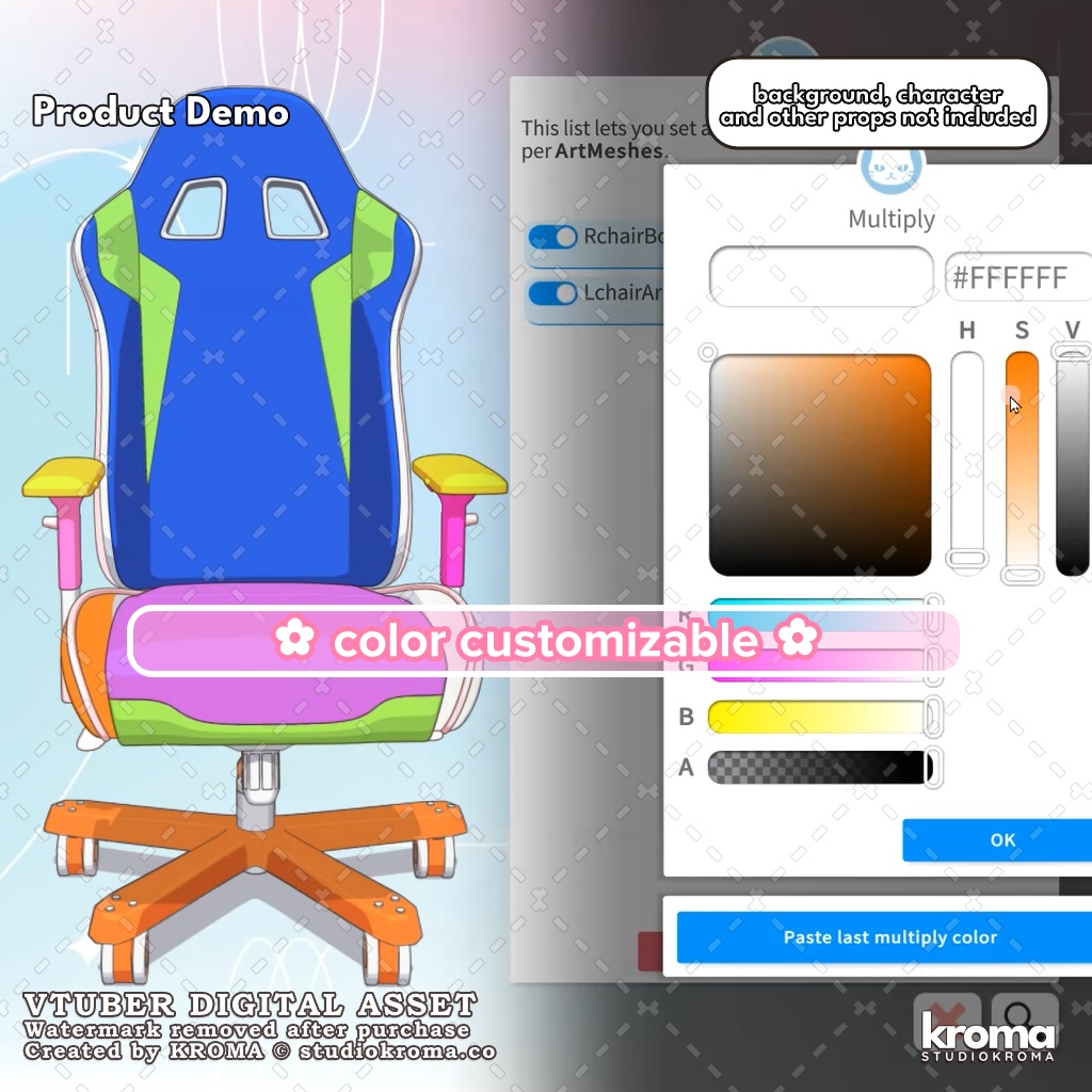 VTUBER ASSET | Gaming Chair (Color Customizable + Rigged)