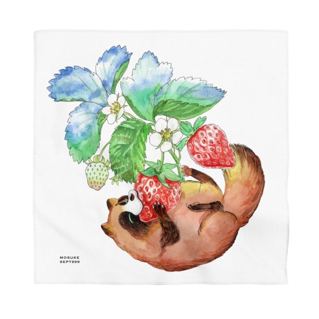 タヌキと苺　ハンカチ/バンダナ