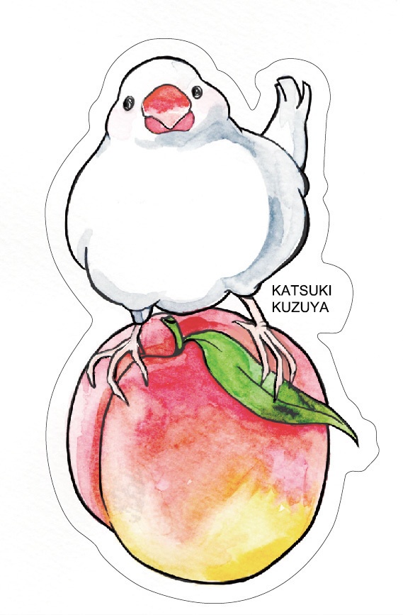 桃と文鳥ステッカー