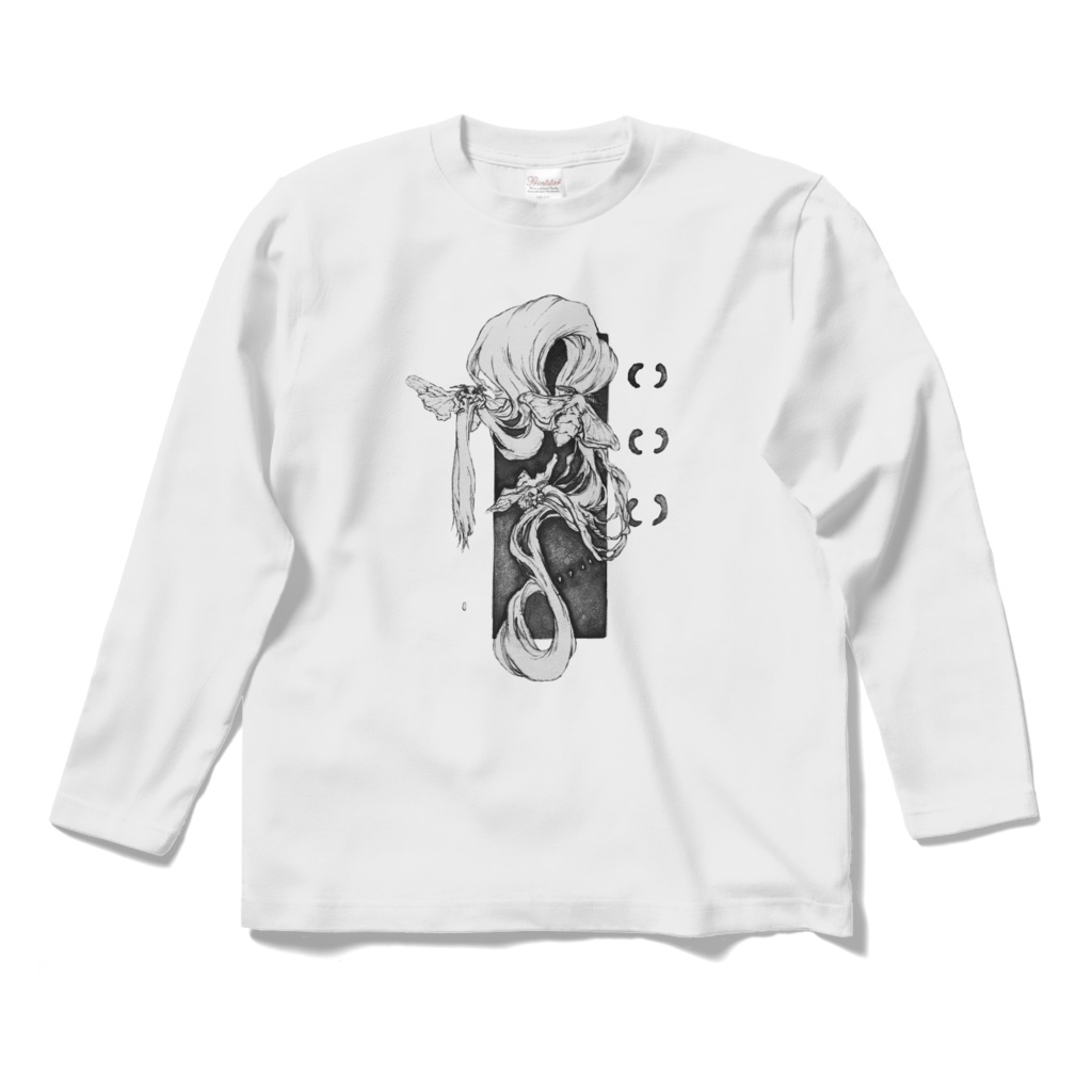 長袖シャツ　蚕と絹糸と半月紋【白】