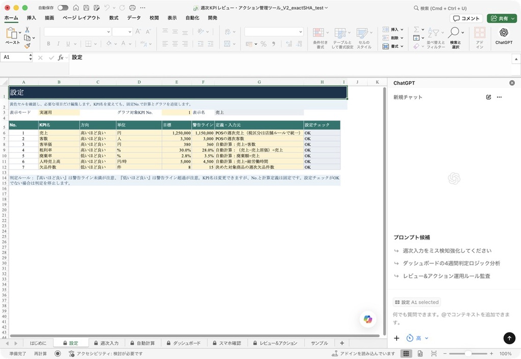 店長の週次KPIレビュー・アクション管理|Excel自動計算ダッシュボード
