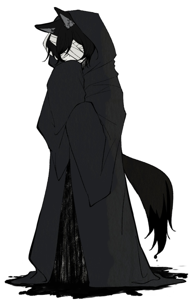 【フリー立ち絵素材】黒ローブ獣耳人外【差分なし】
