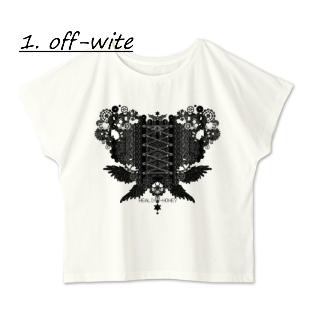 「ゆるっとゆったりドルマンTシャツ(歯車heart・BK)」