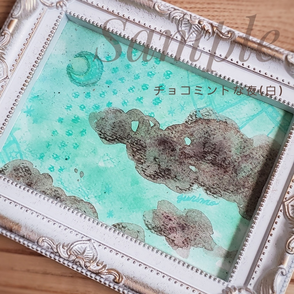 ミニイラスト原画&デジタルDL版「チョコミントな夜(黒・ 白)」