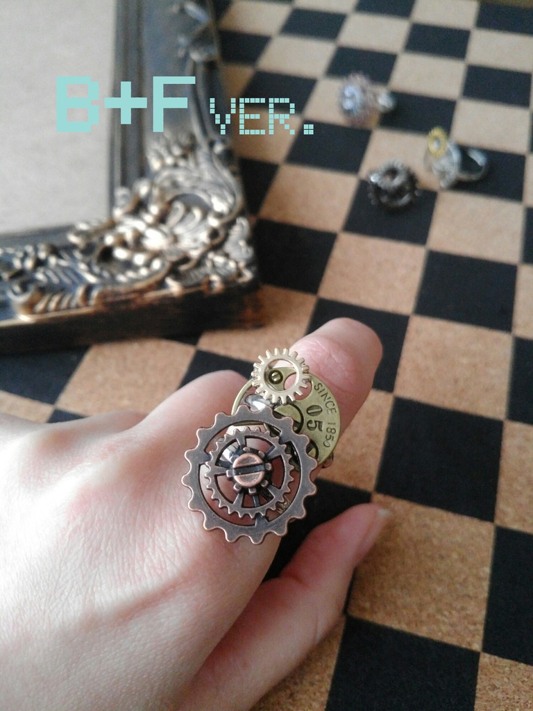 リング追加★スチームパンク系・歯車リング&イヤホンジャック(イヤリング・ピアスに変更可)