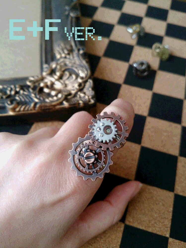 リング追加★スチームパンク系・歯車リング&イヤホンジャック(イヤリング・ピアスに変更可)