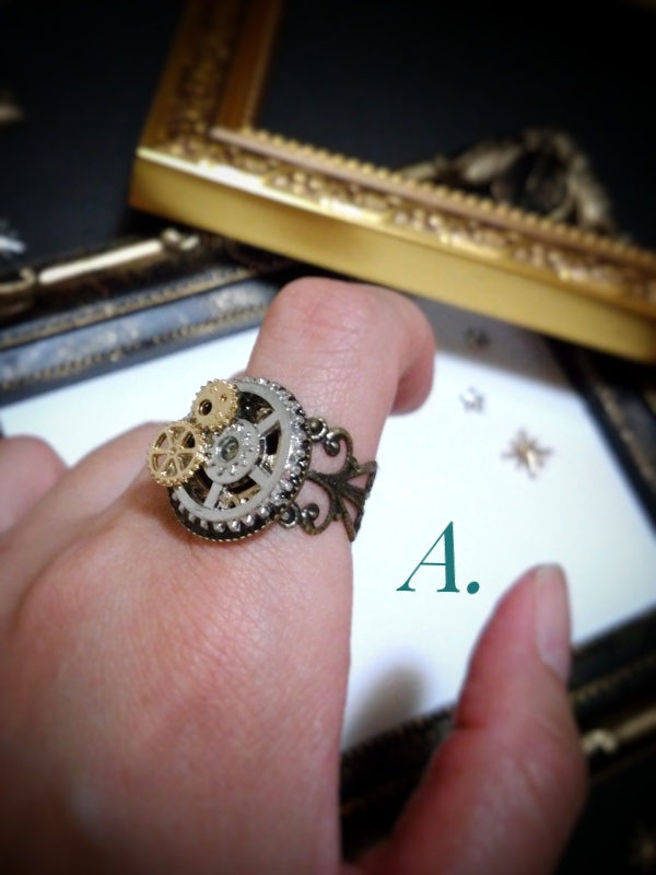 リング追加★スチームパンク系・歯車リング&イヤホンジャック(イヤリング・ピアスに変更可)