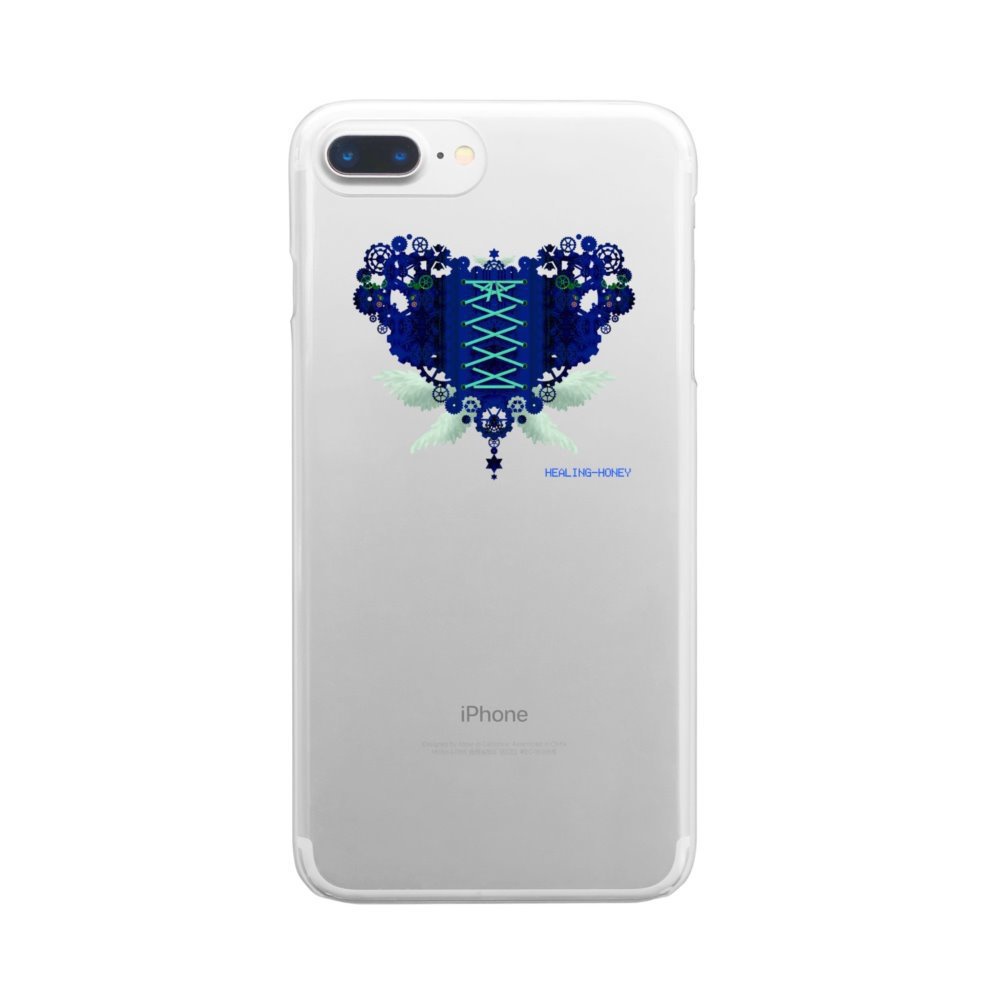 SE&X追加!受注生産「歯車(heart・B/ブルー)」iPhone各種クリアスマートフォンケース