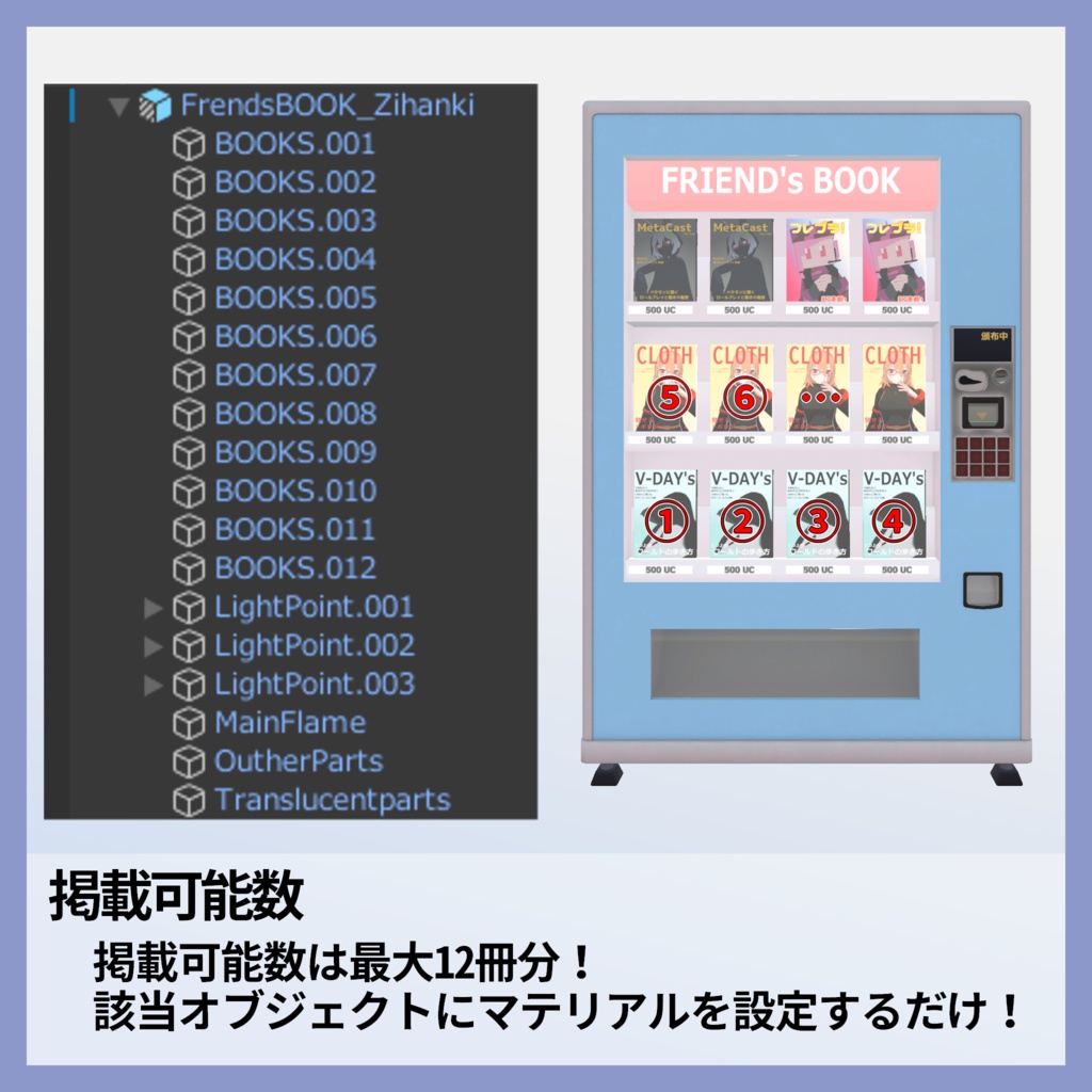 フレンドと作る本の自動販売機【VRChat想定3Dモデル】