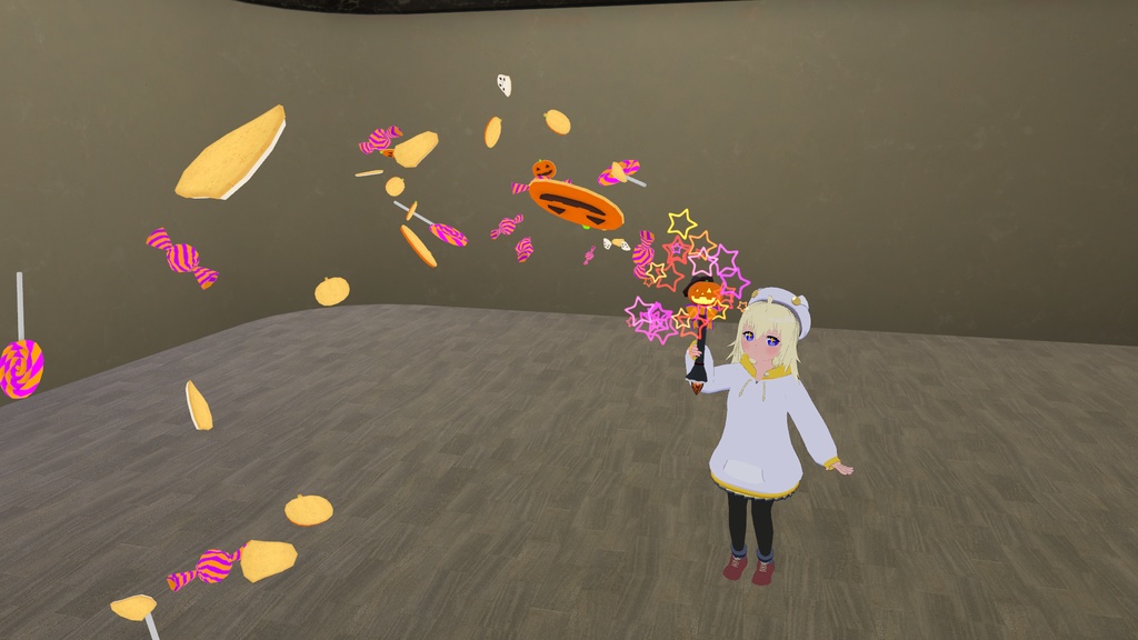 【3Dモデル】振るとお菓子が飛び出す!ハロウィンなかぼちゃの杖【VRC想定】