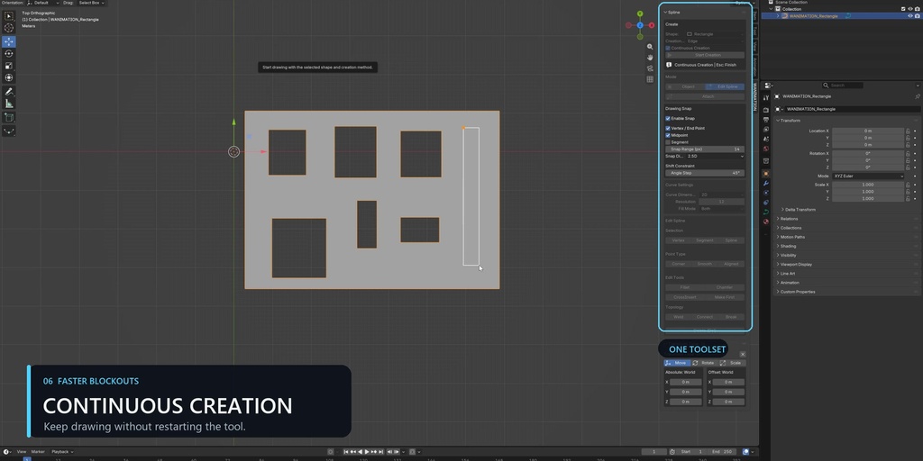 【Blender 5.2対応アドオン】WANIMATION Spline|カーブ・スプライン作成/編集ツール
