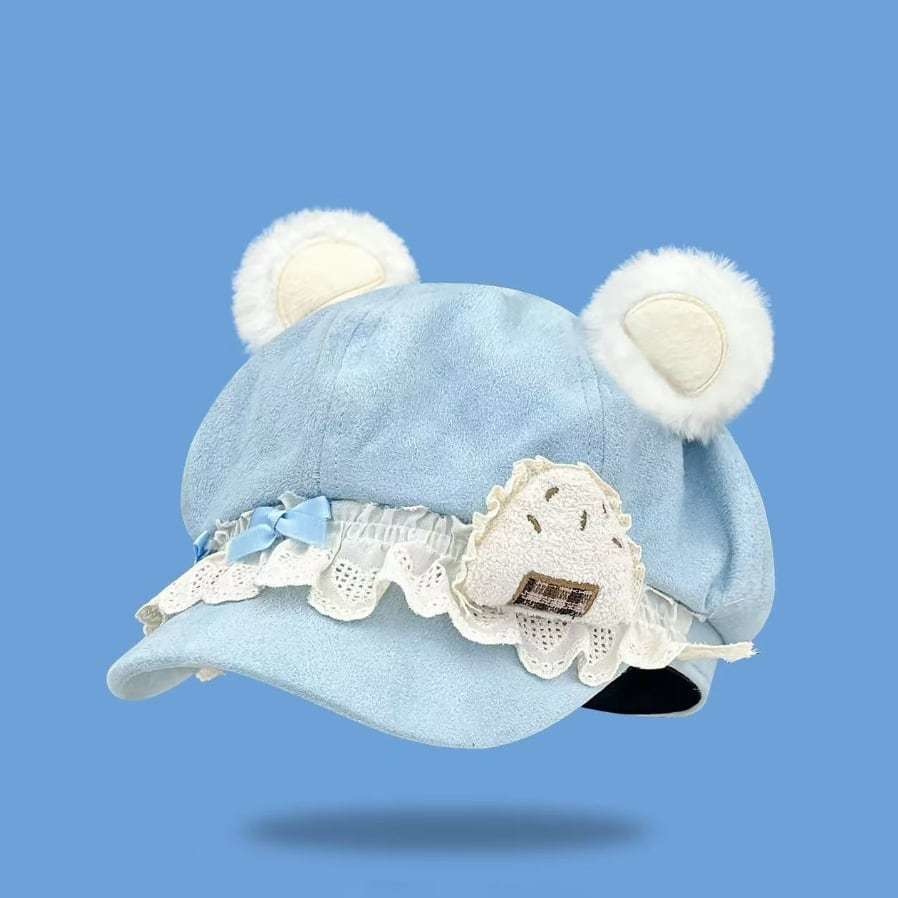 ゆめかわ♡全3カラー フリル付きクマ耳キャップ komono5