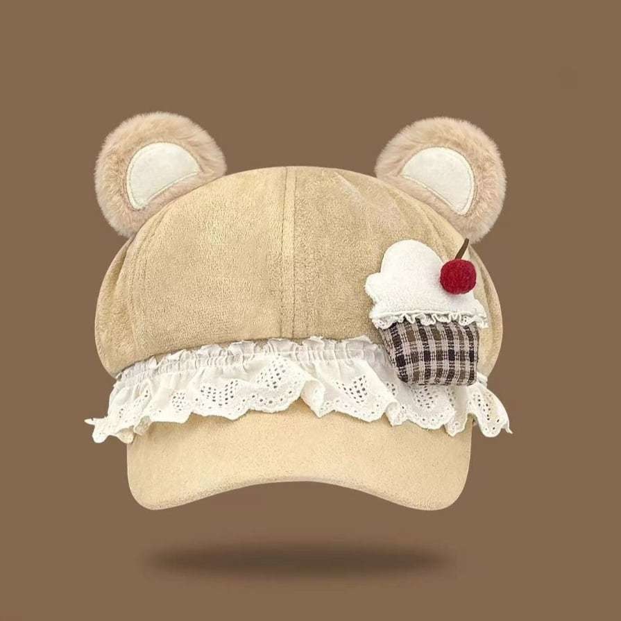 ゆめかわ♡全3カラー フリル付きクマ耳キャップ komono5