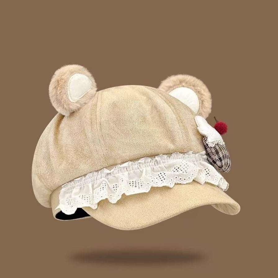 ゆめかわ♡全3カラー フリル付きクマ耳キャップ komono5