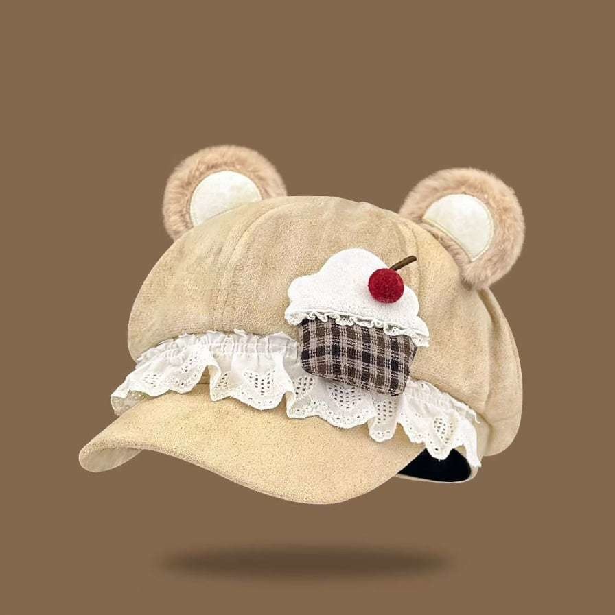 ゆめかわ♡全3カラー フリル付きクマ耳キャップ komono5