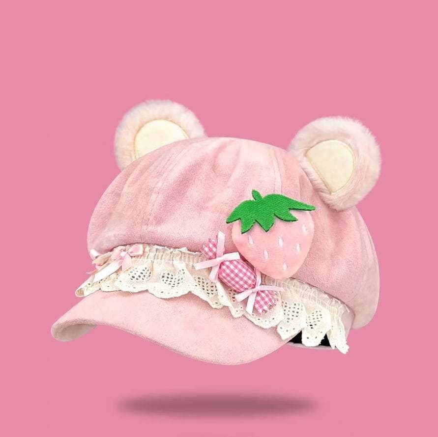 ゆめかわ♡全3カラー フリル付きクマ耳キャップ komono5