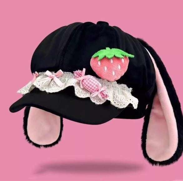 ゆめかわ♡全2カラー うさ耳付きいちごベレー帽 komono3