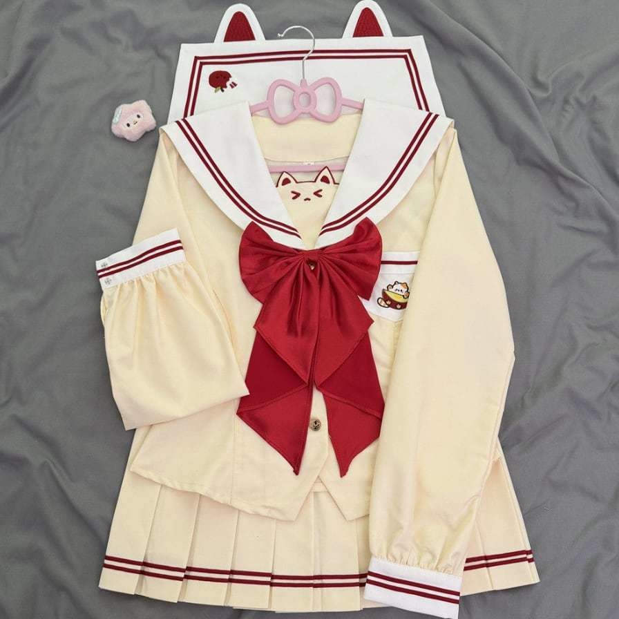 送料無料♡クリームイエローねこちゃんセーラー服　seifuku72