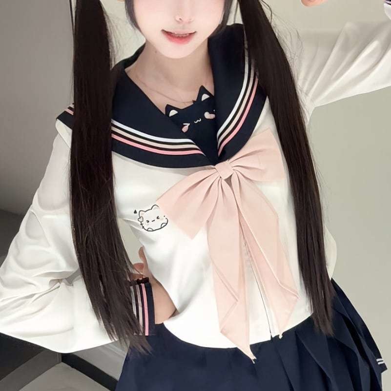 ゆめかわ♡全2カラー 選べる袖丈♪ねこねこセーラー服 seifuku69