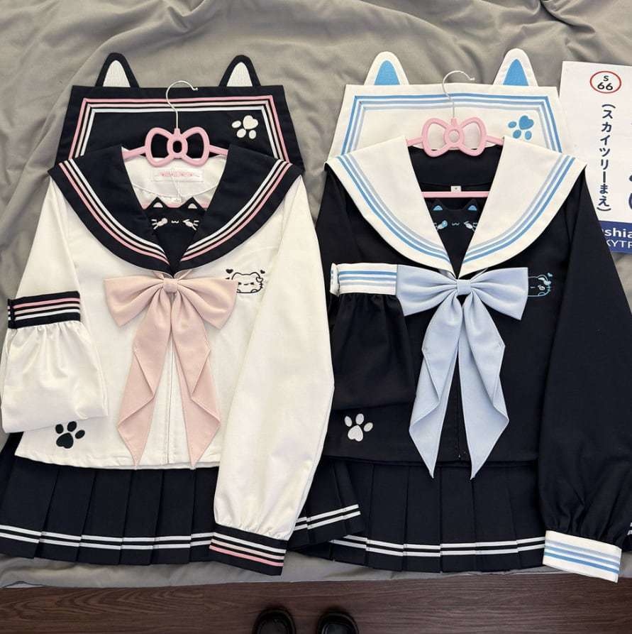 ゆめかわ♡全２カラー　選べる袖丈♪ねこねこセーラー服　seifuku69