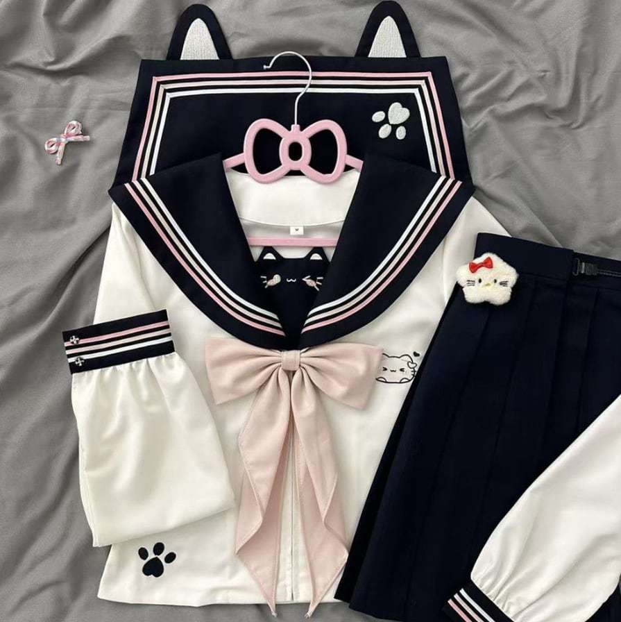 ゆめかわ♡全2カラー 選べる袖丈♪ねこねこセーラー服 seifuku69