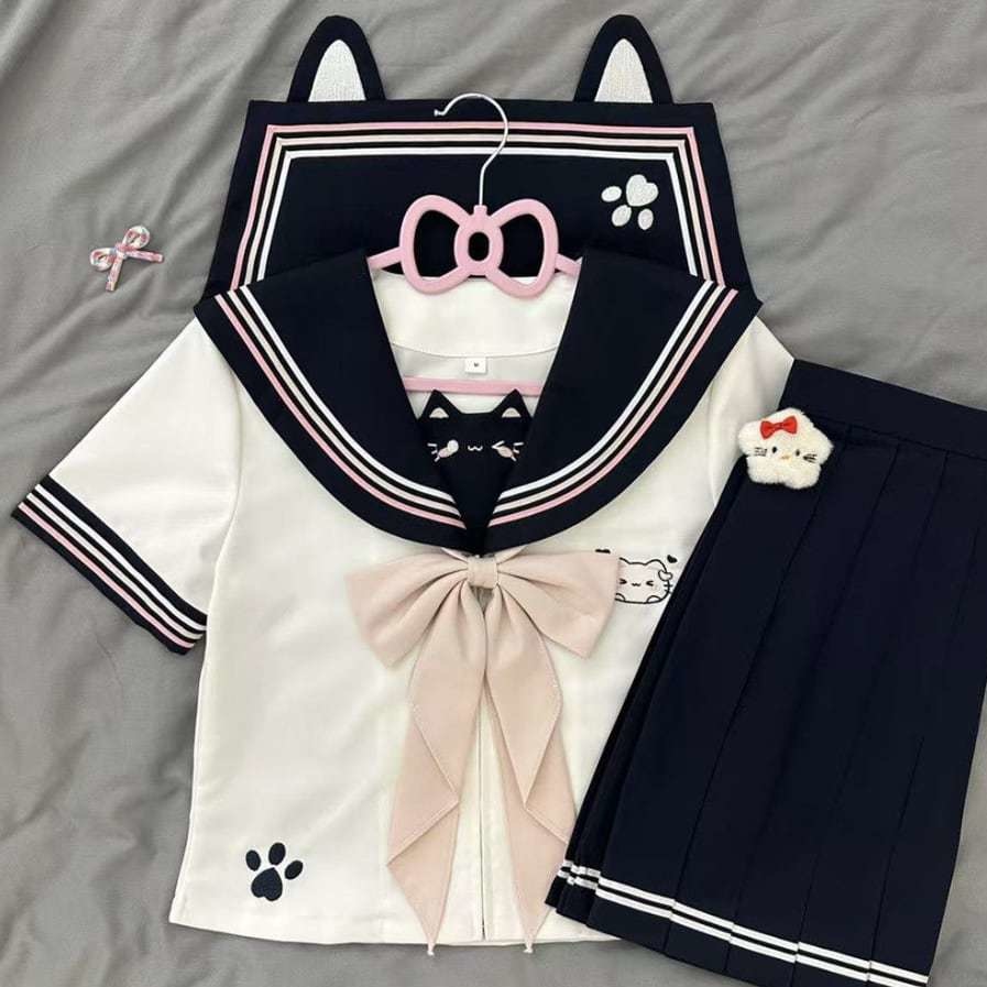 ゆめかわ♡全2カラー 選べる袖丈♪ねこねこセーラー服 seifuku69