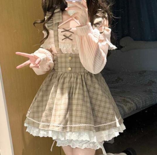 送料無料♡オフショルトップス&オーバーオールスカート set35★