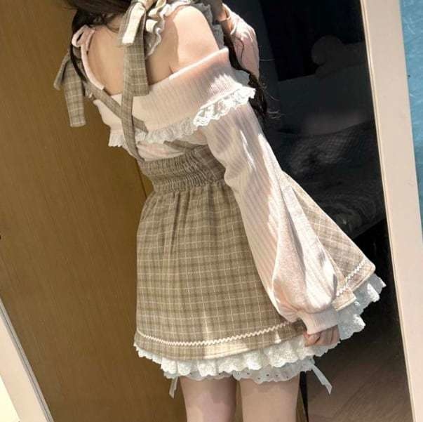 送料無料♡オフショルトップス&オーバーオールスカート set35★