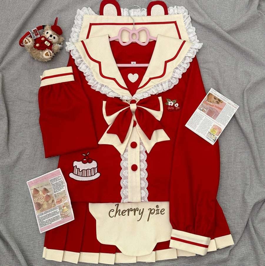 送料無料♡選べる袖丈♪エプロン付きチェリーケーキセーラー服　seifuku75