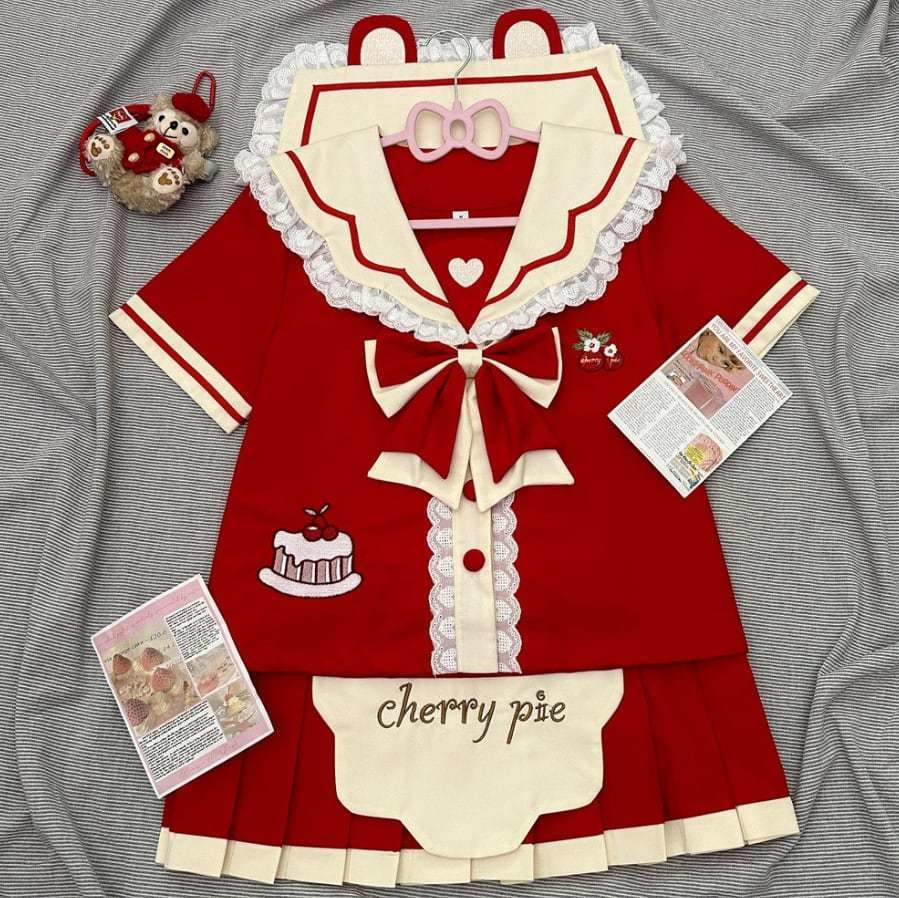 送料無料♡選べる袖丈♪エプロン付きチェリーケーキセーラー服 seifuku75
