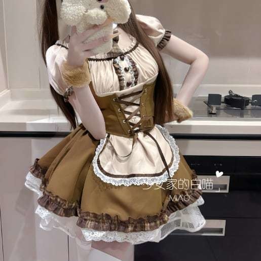 送料無料♡もこもこカチューシャ&しっぽ付きメイド服 kos71★