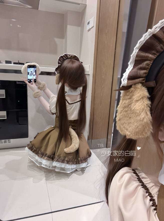 送料無料♡もこもこカチューシャ&しっぽ付きメイド服 kos71★