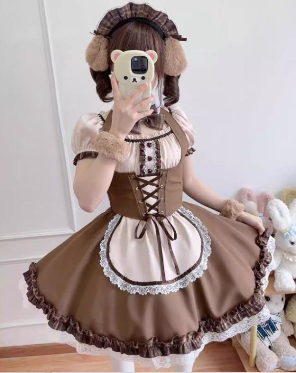 送料無料♡もこもこカチューシャ&しっぽ付きメイド服 kos71★