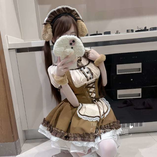 送料無料♡もこもこカチューシャ&しっぽ付きメイド服 kos71★