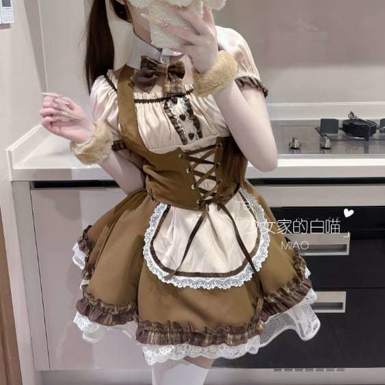 送料無料♡もこもこカチューシャ&しっぽ付きメイド服 kos71★