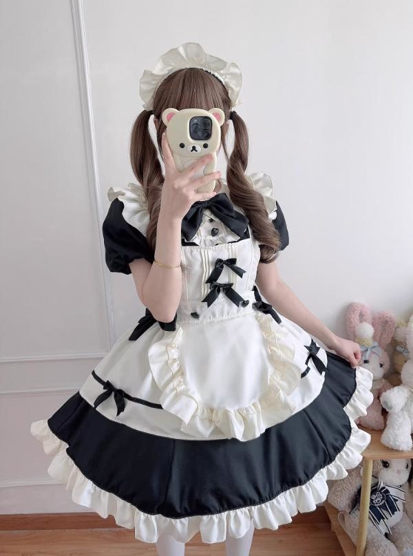 送料無料♡つけ袖付きフリルメイド服 kos34★