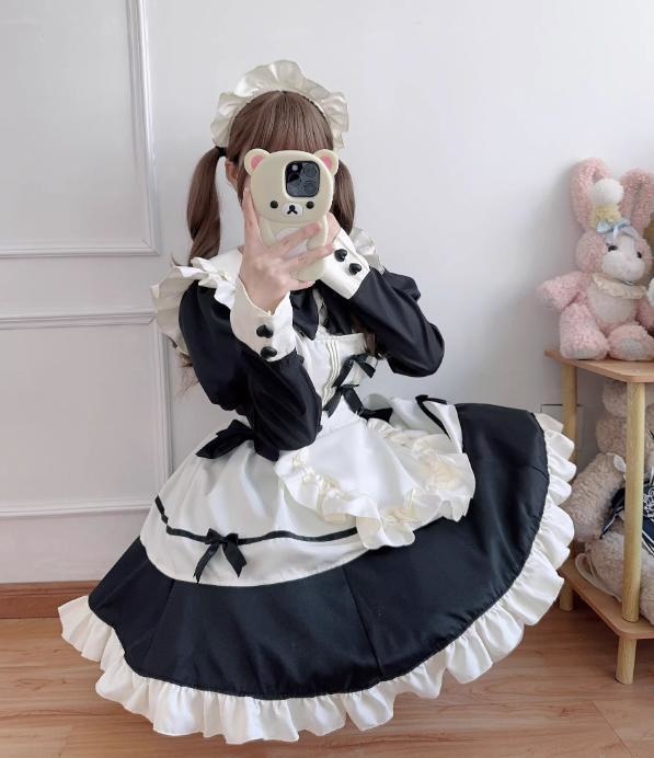 送料無料♡つけ袖付きフリルメイド服 kos34★